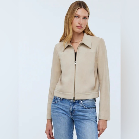 Madewell Shrunken Zip Front Suede Jacket Beige Light Sand Cream Soft 0/XS $498 - Picture 1 of 12